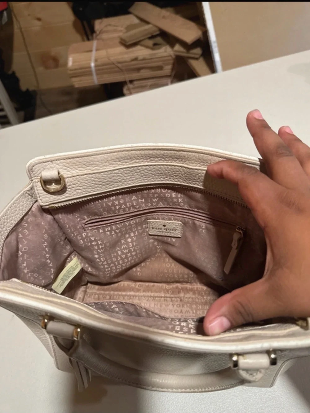 kate spade blush cream pebbled leather satchel with tassel